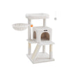 Cat Tree – Engineered Wood and Faux Fleece – Cream White – Widened Perch for Large Cats