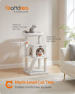 Cat Tree – Engineered Wood and Faux Fleece – Cream White – Widened Perch for Large Cats
