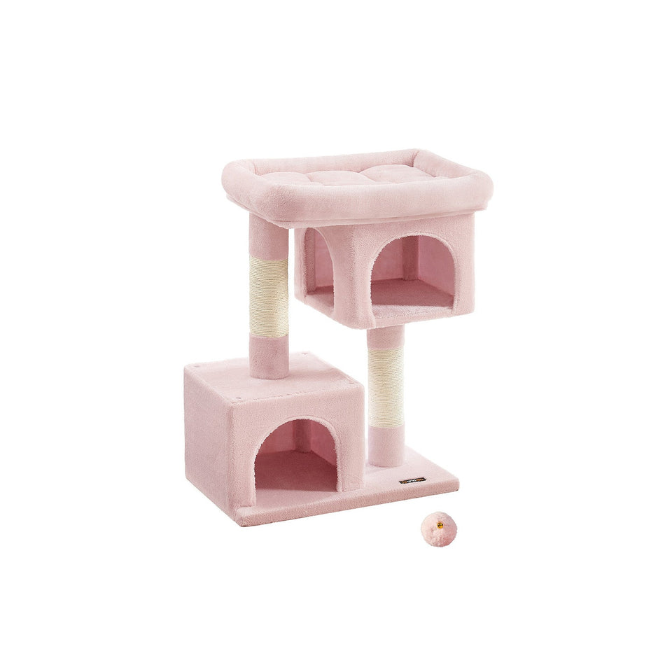 Cat Tree – Engineered Wood – Jelly Pink – Includes Scratching Posts and Cat Caves