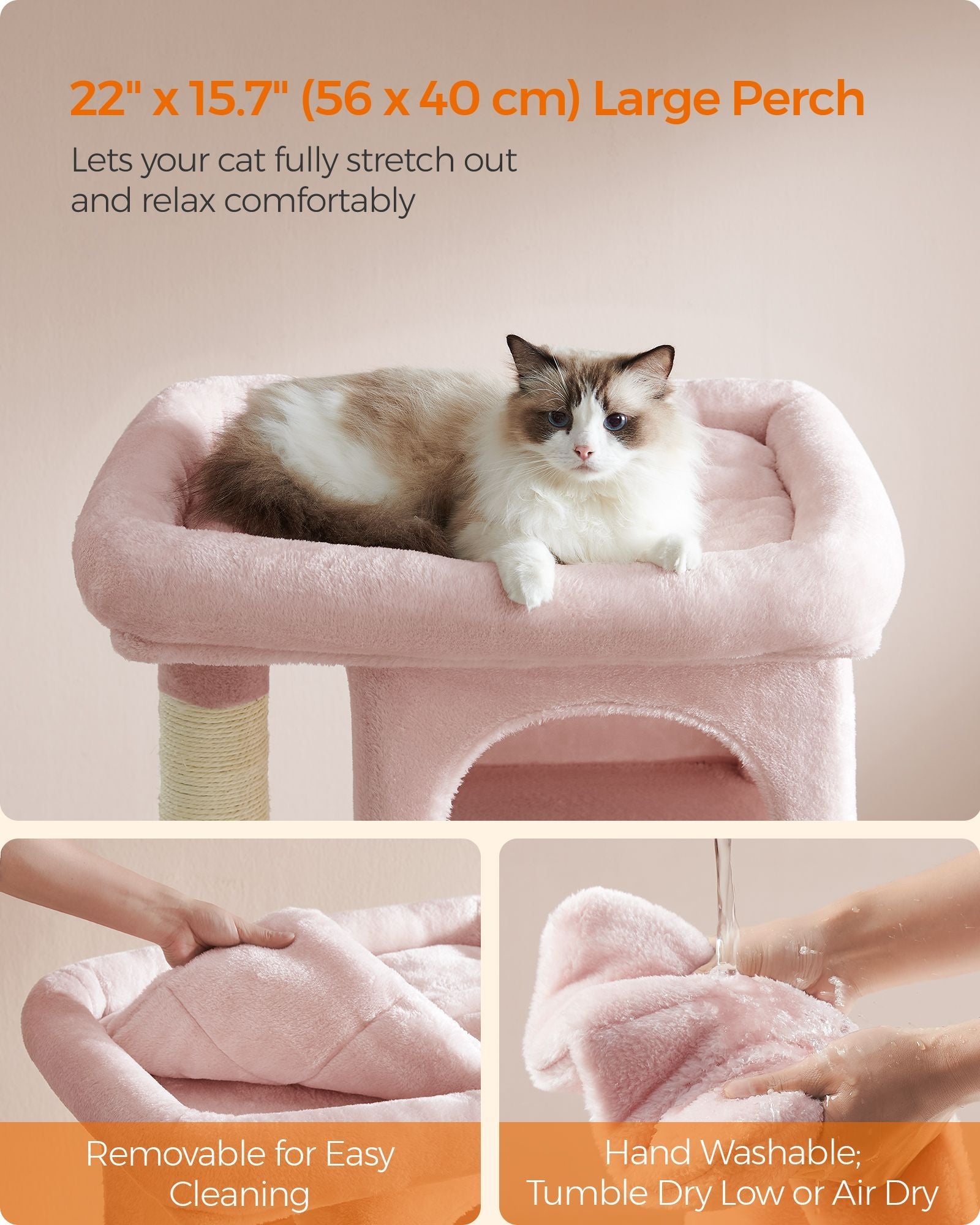 Cat Tree – Engineered Wood – Jelly Pink – Includes Scratching Posts and Cat Caves