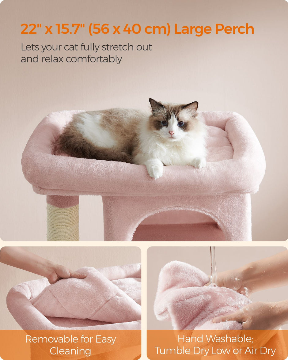 Cat Tree – Engineered Wood – Jelly Pink – Includes Scratching Posts and Cat Caves