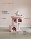 Cat Tree – Engineered Wood – Jelly Pink – Includes Scratching Posts and Cat Caves
