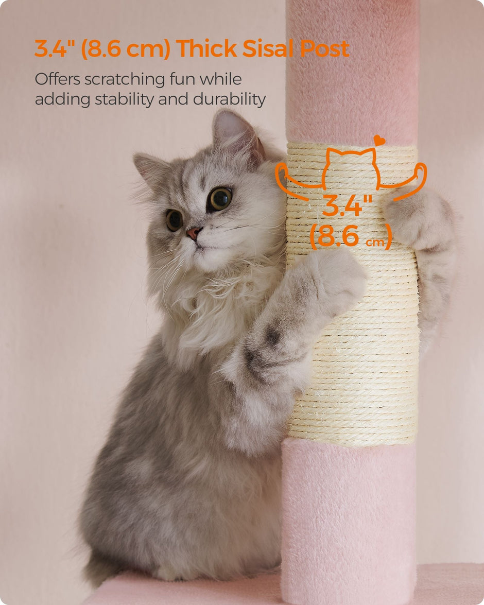 Cat Tree – Engineered Wood – Jelly Pink – Includes Scratching Posts and Cat Caves