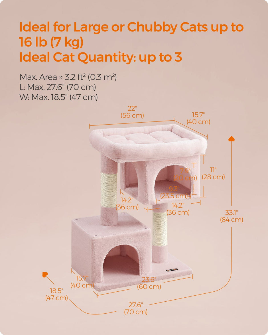 Cat Tree – Engineered Wood – Jelly Pink – Includes Scratching Posts and Cat Caves