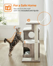 Cat Tree – MDF with Wood Veneer – Heather Greige and Cloud White – Medium with 3 Beds and Cave