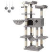 Cat Tree – Engineered Wood and Plush Fabric – Light Gray – XXL Design, 164 cm Height