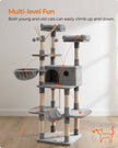 Cat Tree – Engineered Wood and Plush Fabric – Light Gray – XXL Design, 164 cm Height