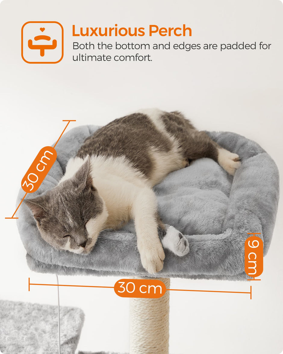 Cat Tree – Engineered Wood and Plush Fabric – Light Gray – XXL Design, 164 cm Height