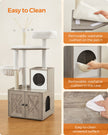 Cat Tree – Wood – Greige – 2-in-1 Design with Litter Box Enclosure and Scratching Posts