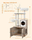 Cat Tree – Wood – Greige – 2-in-1 Design with Litter Box Enclosure and Scratching Posts