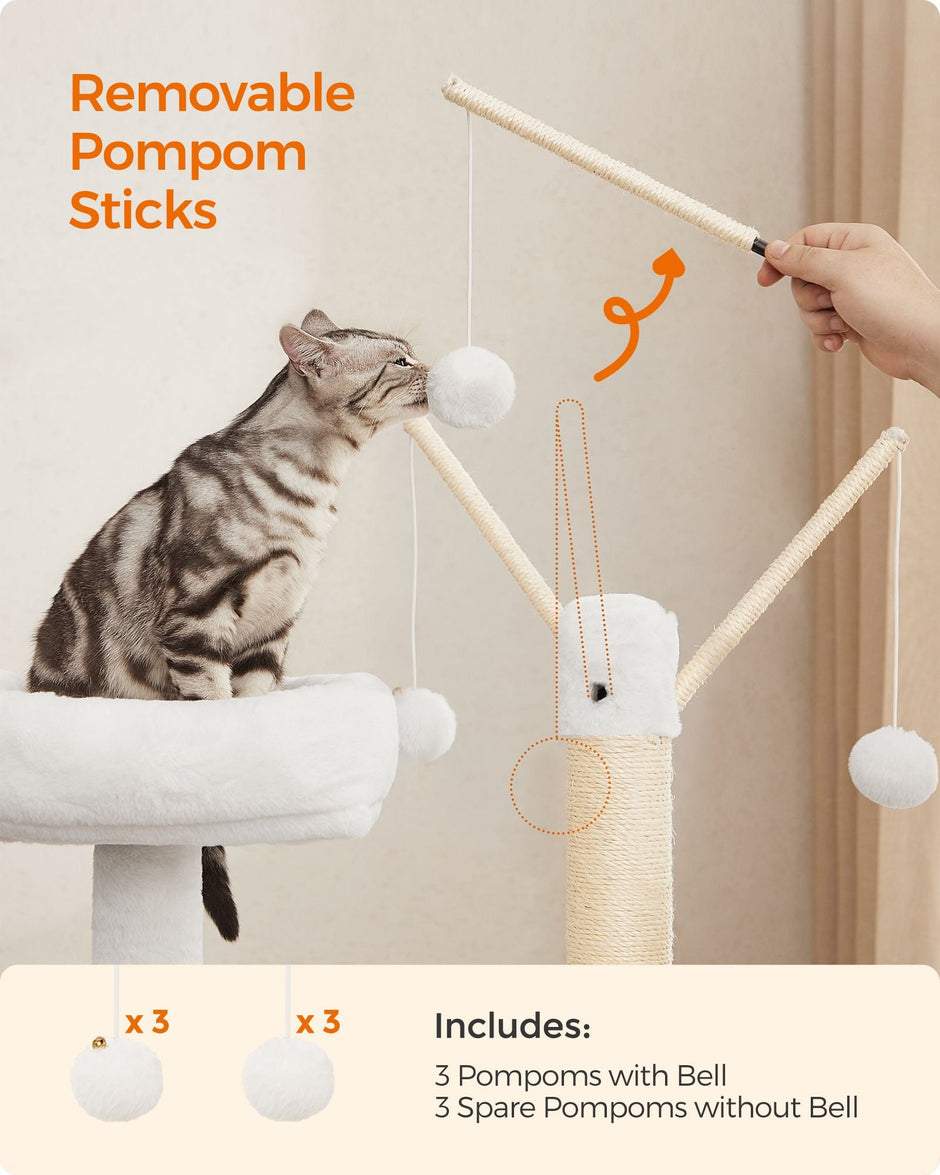Cat Tree – Wood – Greige – 2-in-1 Design with Litter Box Enclosure and Scratching Posts