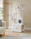 Cat Tree – Engineered Wood – Cloud White – 2-in-1 with Litter Box and Scratching Posts