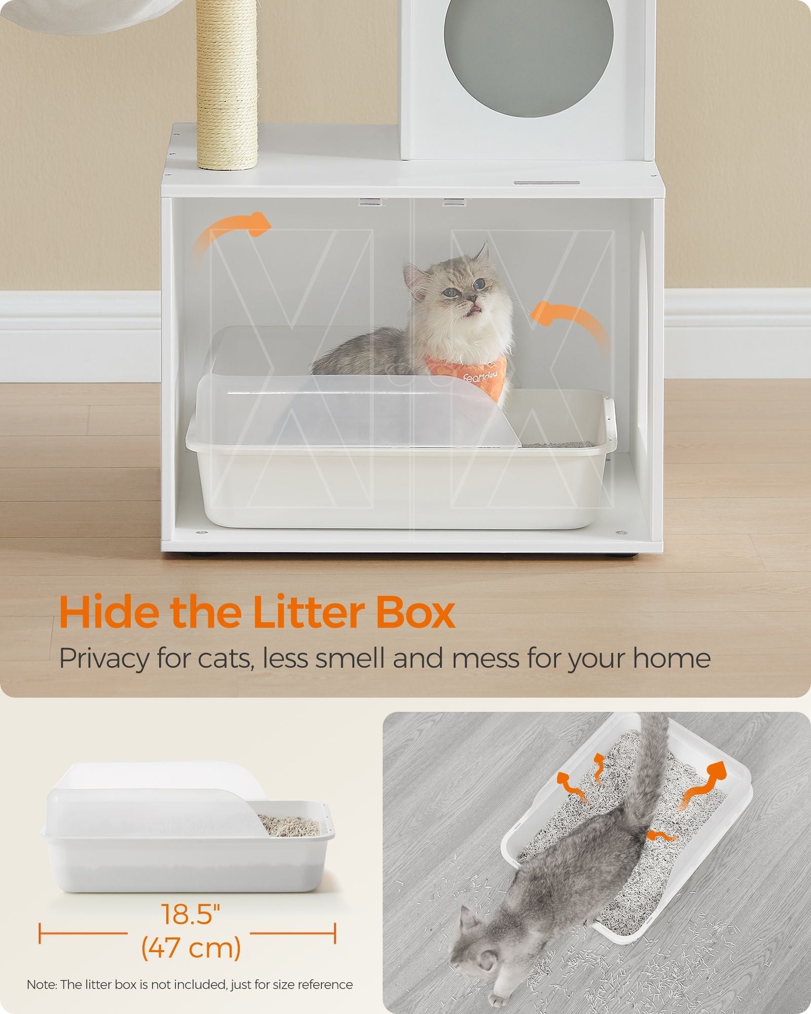 Cat Tree – Engineered Wood – Cloud White – 2-in-1 with Litter Box and Scratching Posts