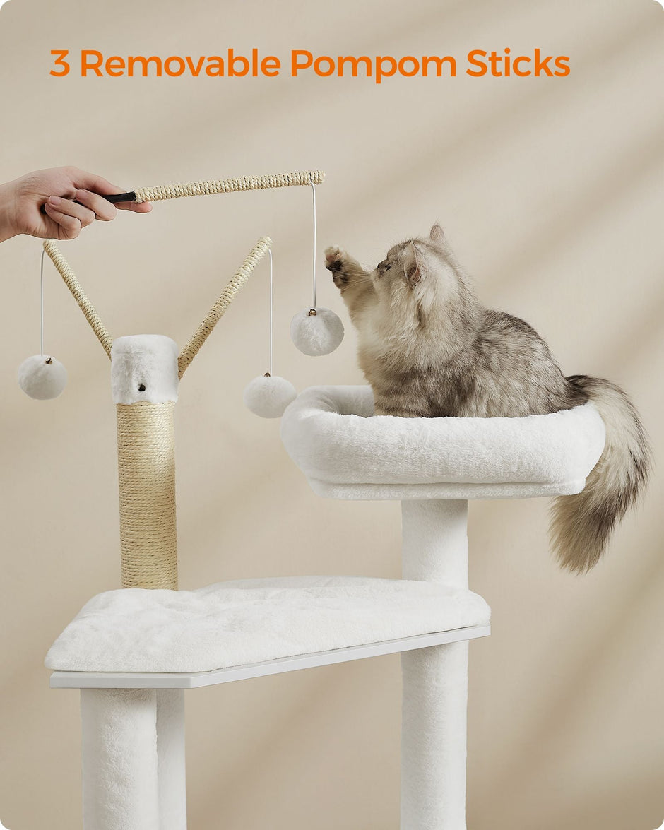 Cat Tree – Engineered Wood – Cloud White – 2-in-1 with Litter Box and Scratching Posts