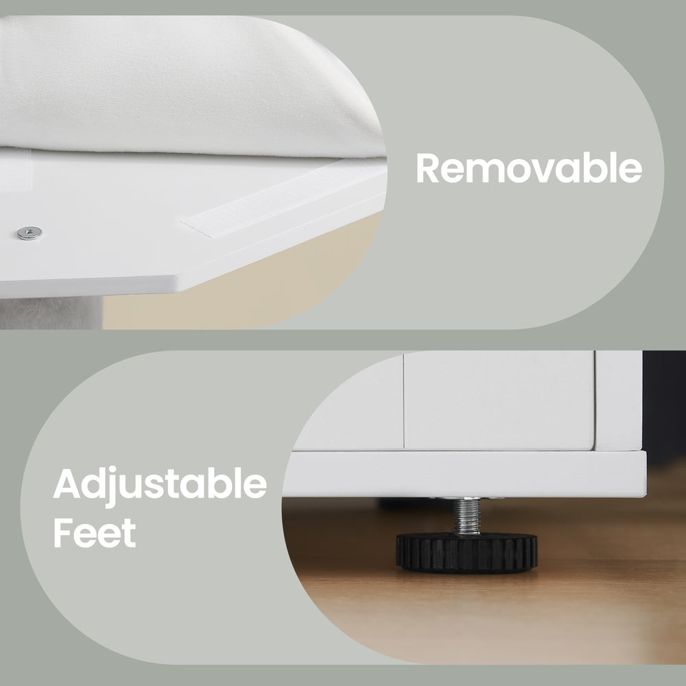 2-in-1 Cat Condo – Engineered Wood – Cloud White – Litter Box Enclosure and Scratching Posts