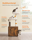 Cat Tree – Engineered Wood – Rustic Brown – 2-in-1 Design with Litter Box Enclosure and Self Groomer
