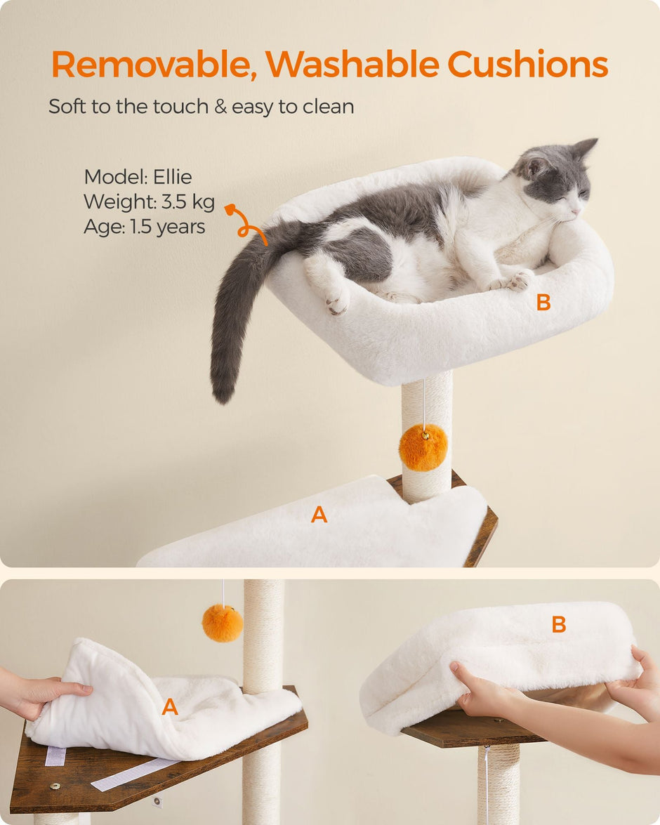 Cat Tree – Engineered Wood – Rustic Brown – 2-in-1 Design with Litter Box Enclosure and Self Groomer