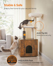 Cat Tree – Engineered Wood – Rustic Brown – 2-in-1 Design with Litter Box Enclosure and Self Groomer