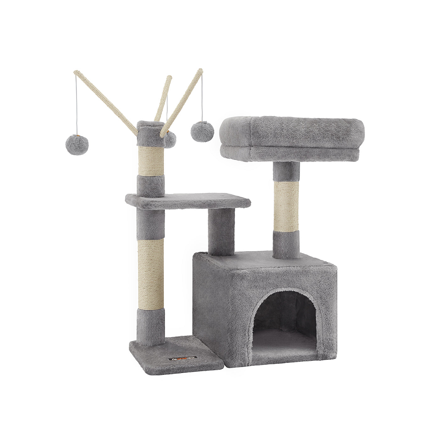 Cat Tree – Engineered Wood – Light Grey – 72 cm Height with Pompoms
