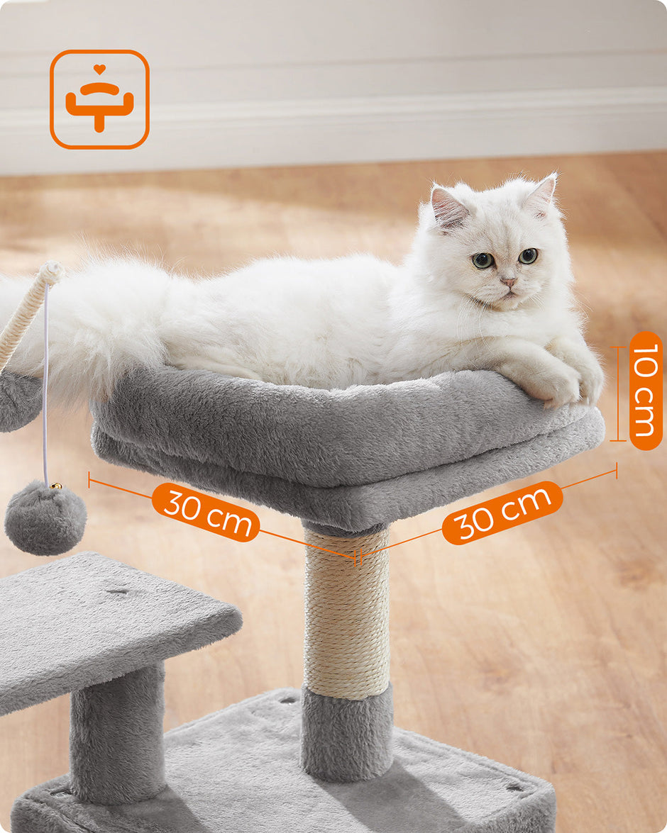 Cat Tree – Engineered Wood – Light Grey – 72 cm Height with Pompoms