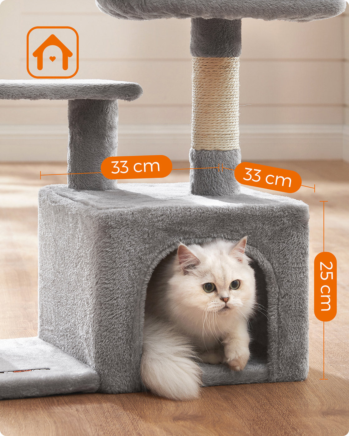 Cat Tree – Engineered Wood – Light Grey – 72 cm Height with Pompoms