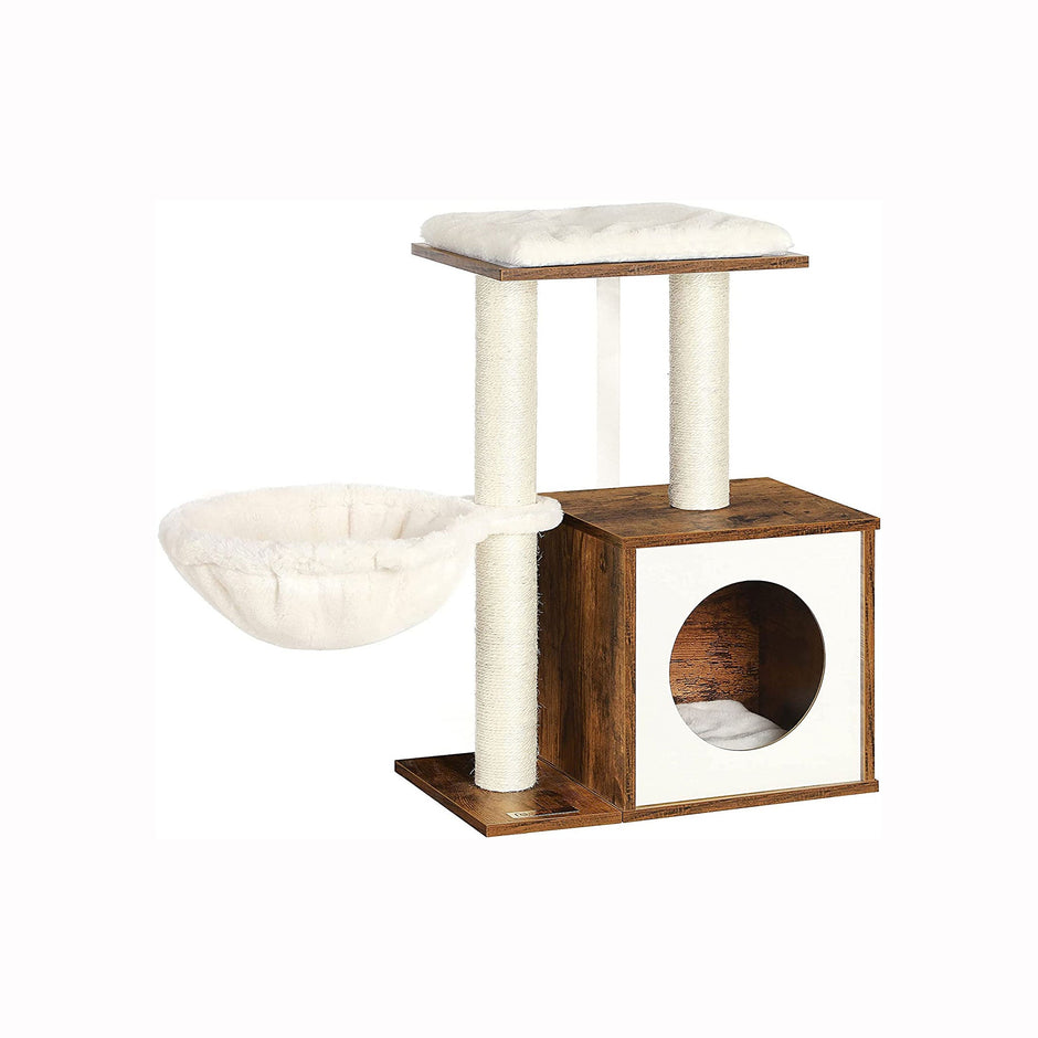 Cat House – Wooden – Rustic Brown – Removable Cushion