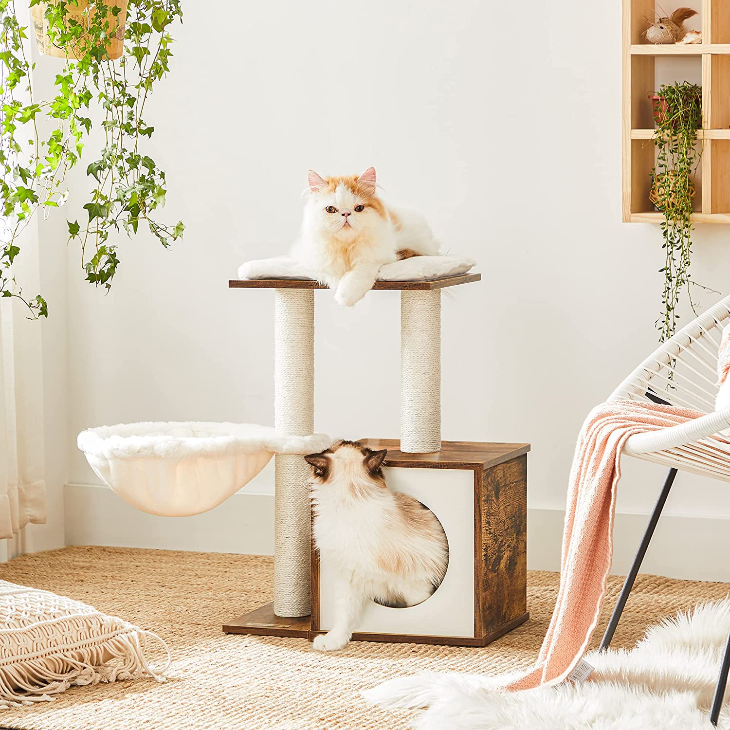Cat House – Wooden – Rustic Brown – Removable Cushion