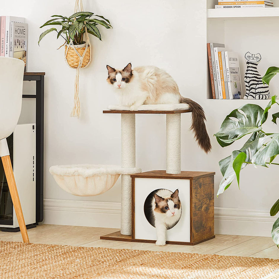 Cat House – Wooden – Rustic Brown – Removable Cushion