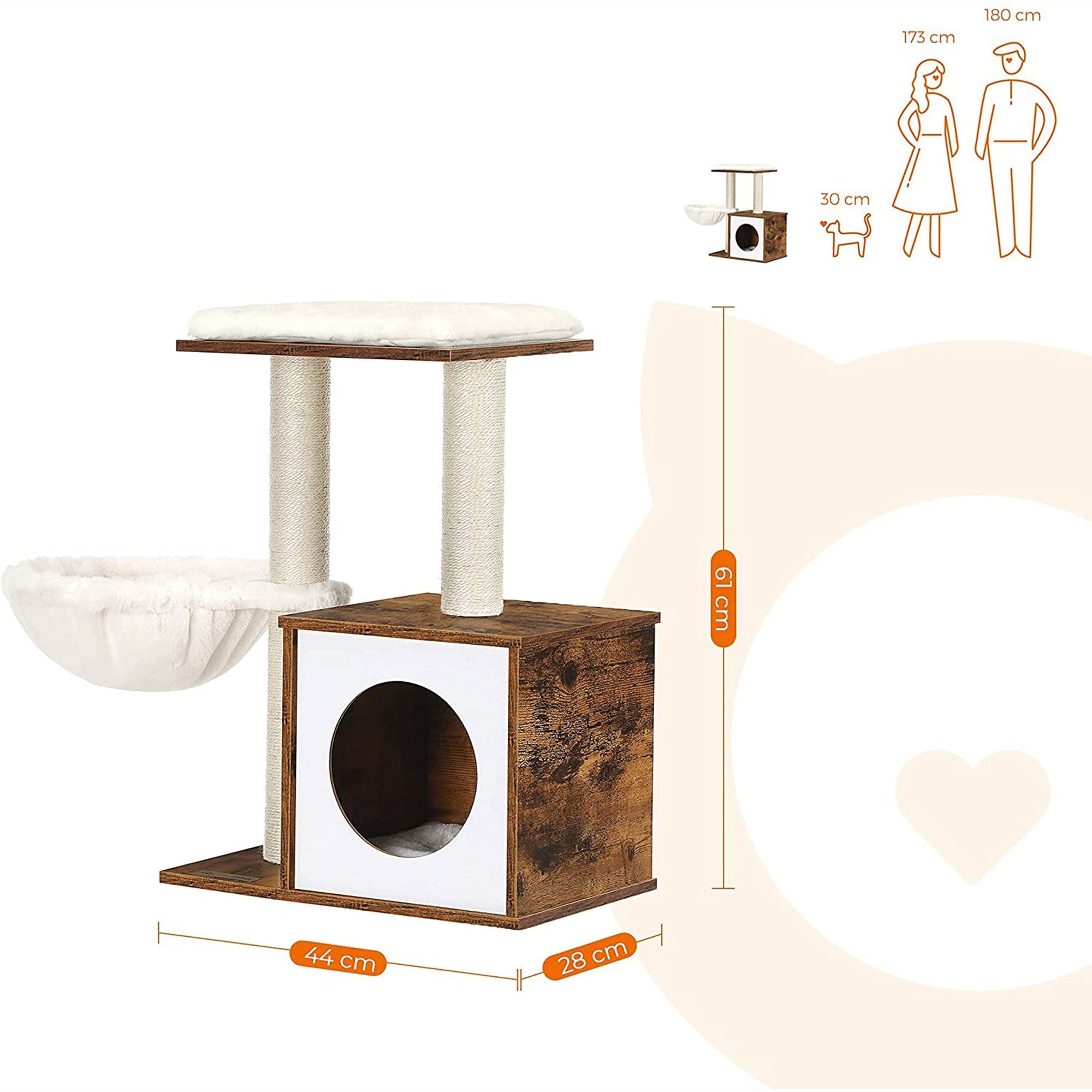 Cat House – Wooden – Rustic Brown – Removable Cushion