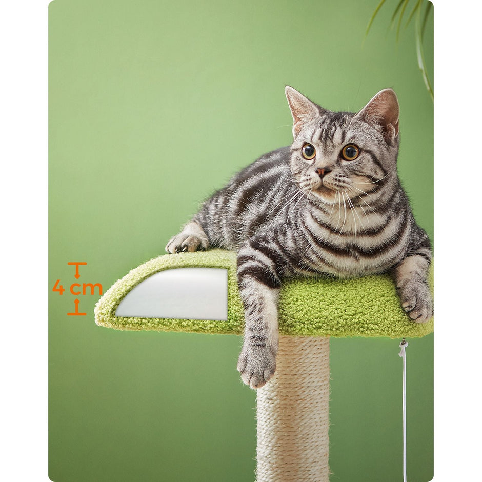 Cat Tree House – Wood – Spring Green and Light Earth Brown – Includes Scratching Post and Padded Perch