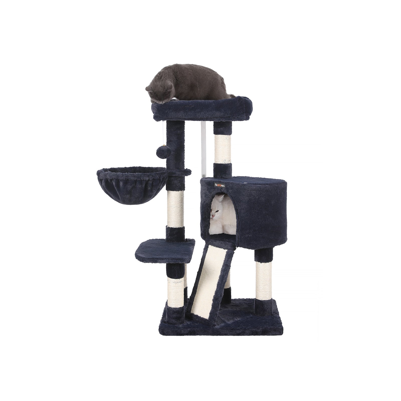 Cat Tower – Plush – Blue – 104 cm with Hammock and Pompom