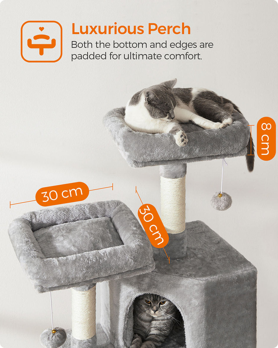 Cat Tower – Plywood – Light Grey – Includes Scratching Ramp