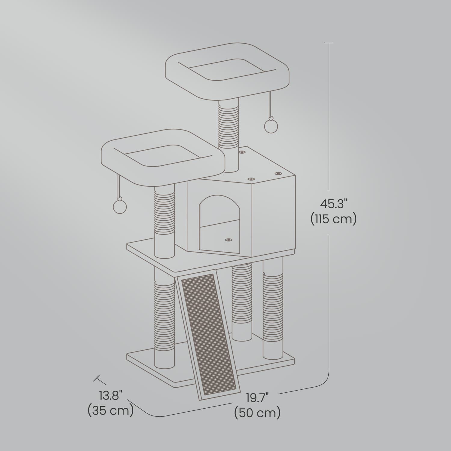 Cat Tower – Wood – Light Gray – Multi-Level with Scratching Post and Ramp for All Ages