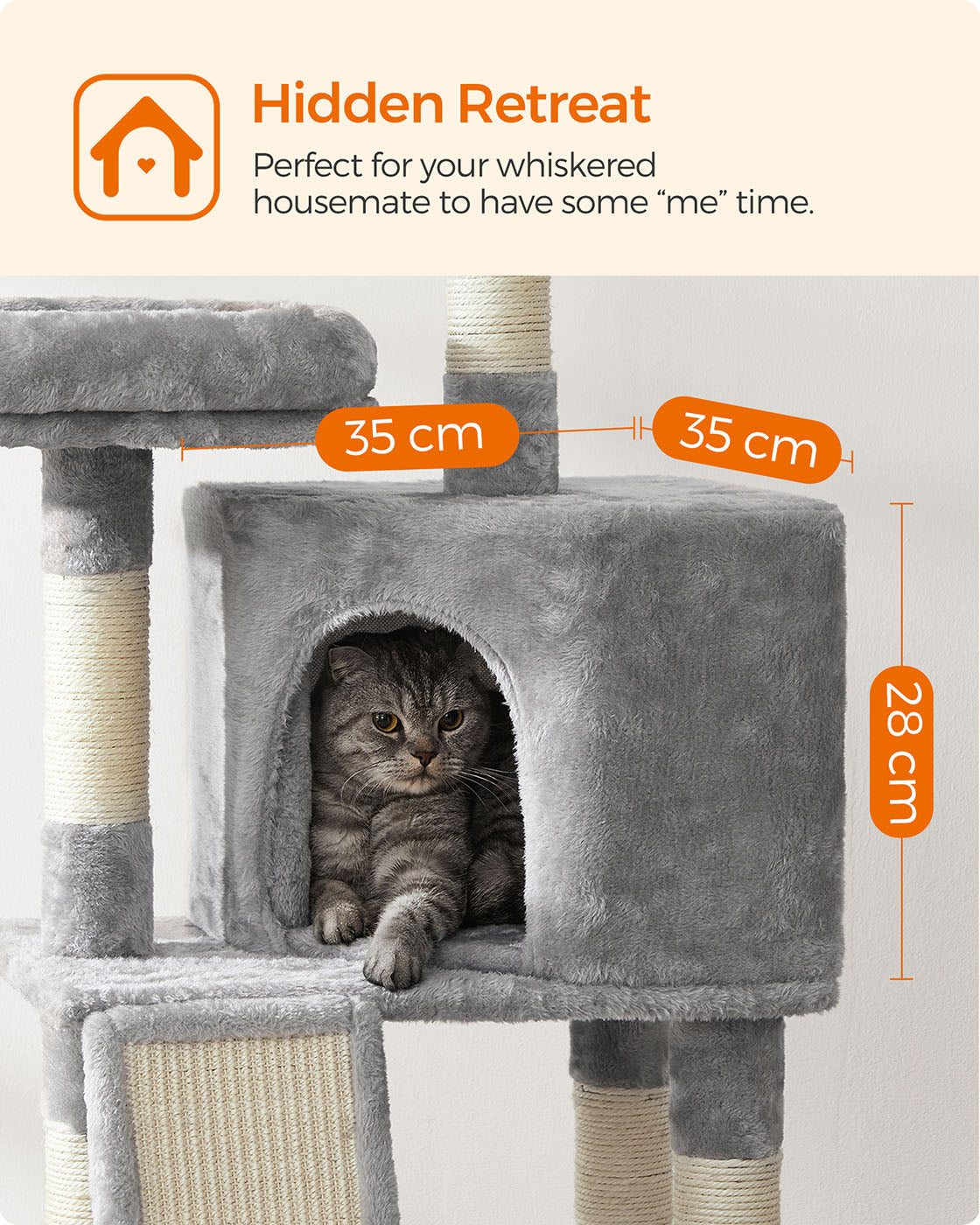 Cat Tower – Plywood – Light Grey – Includes Scratching Ramp