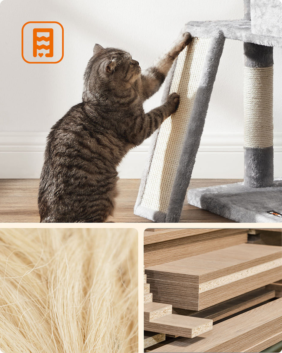 Cat Tower – Plywood – Light Grey – Includes Scratching Ramp