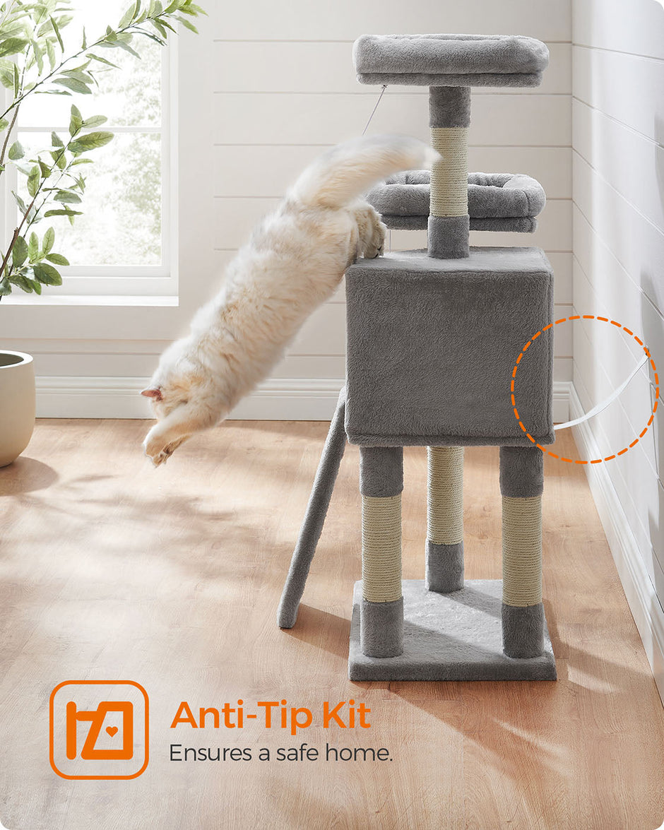 Cat Tower – Plywood – Light Grey – Includes Scratching Ramp