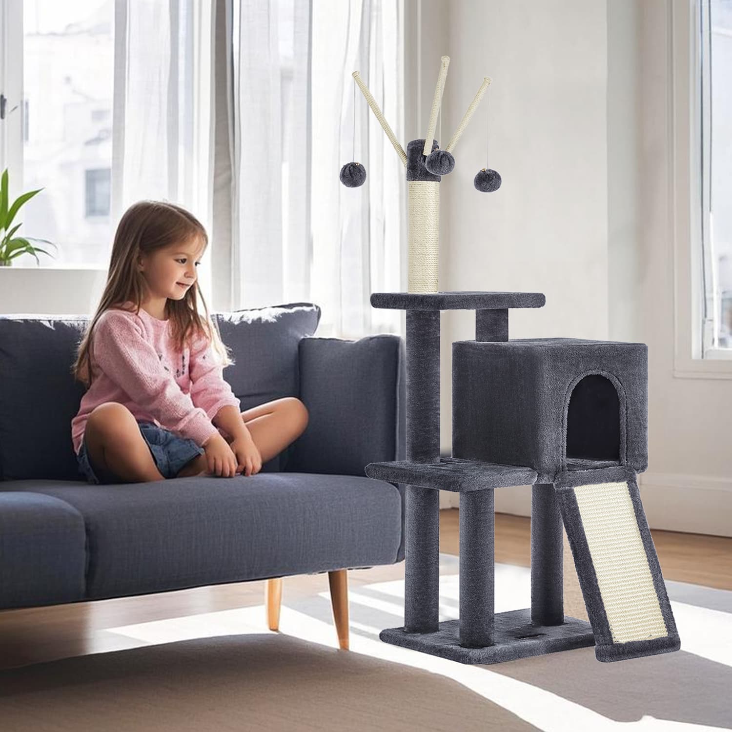 Cat Tree – Engineered Wood – Light Grey – Ideal for Indoor Cats and Kittens