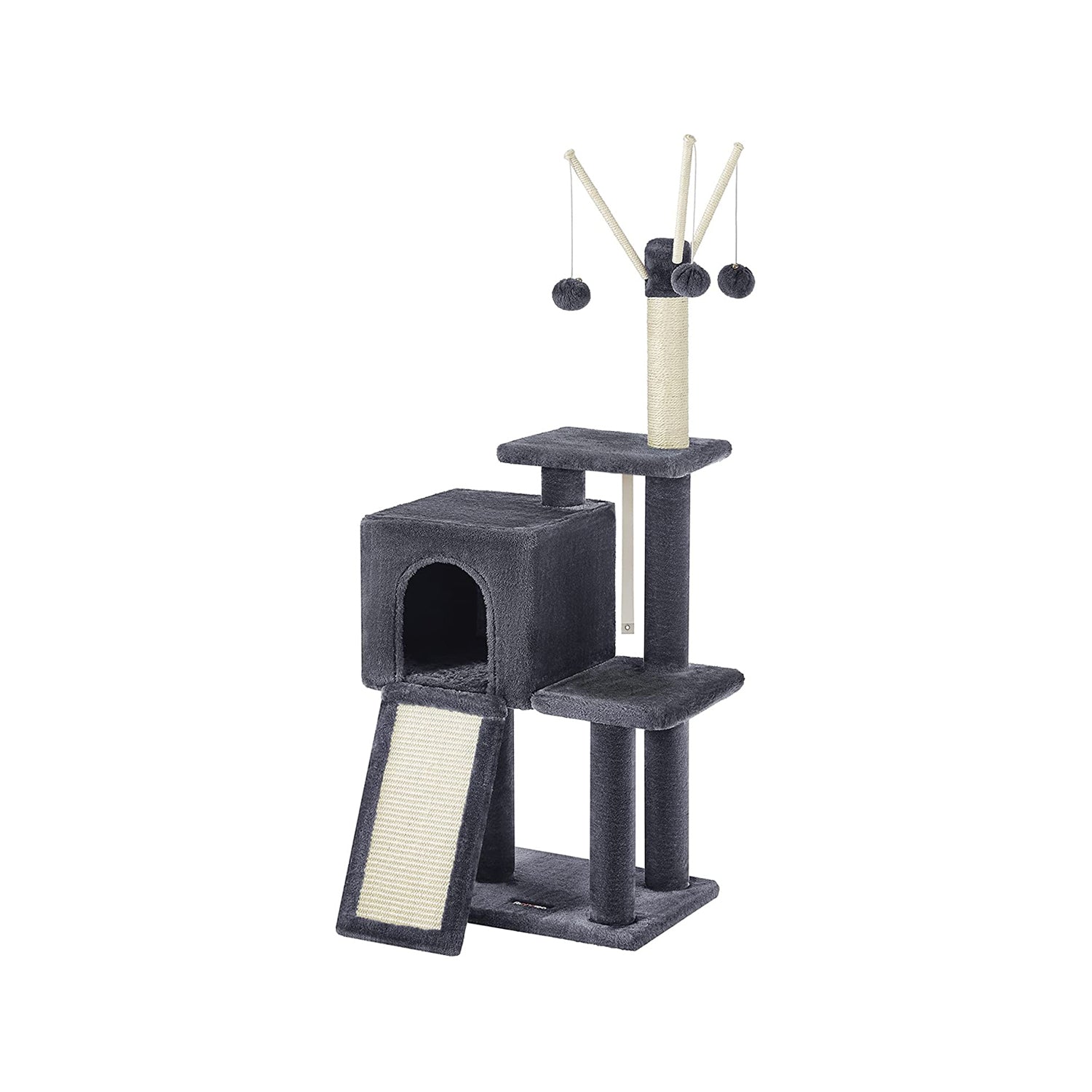 Cat Tree – Engineered Wood – Light Grey – Multi-Level with Scratching Post