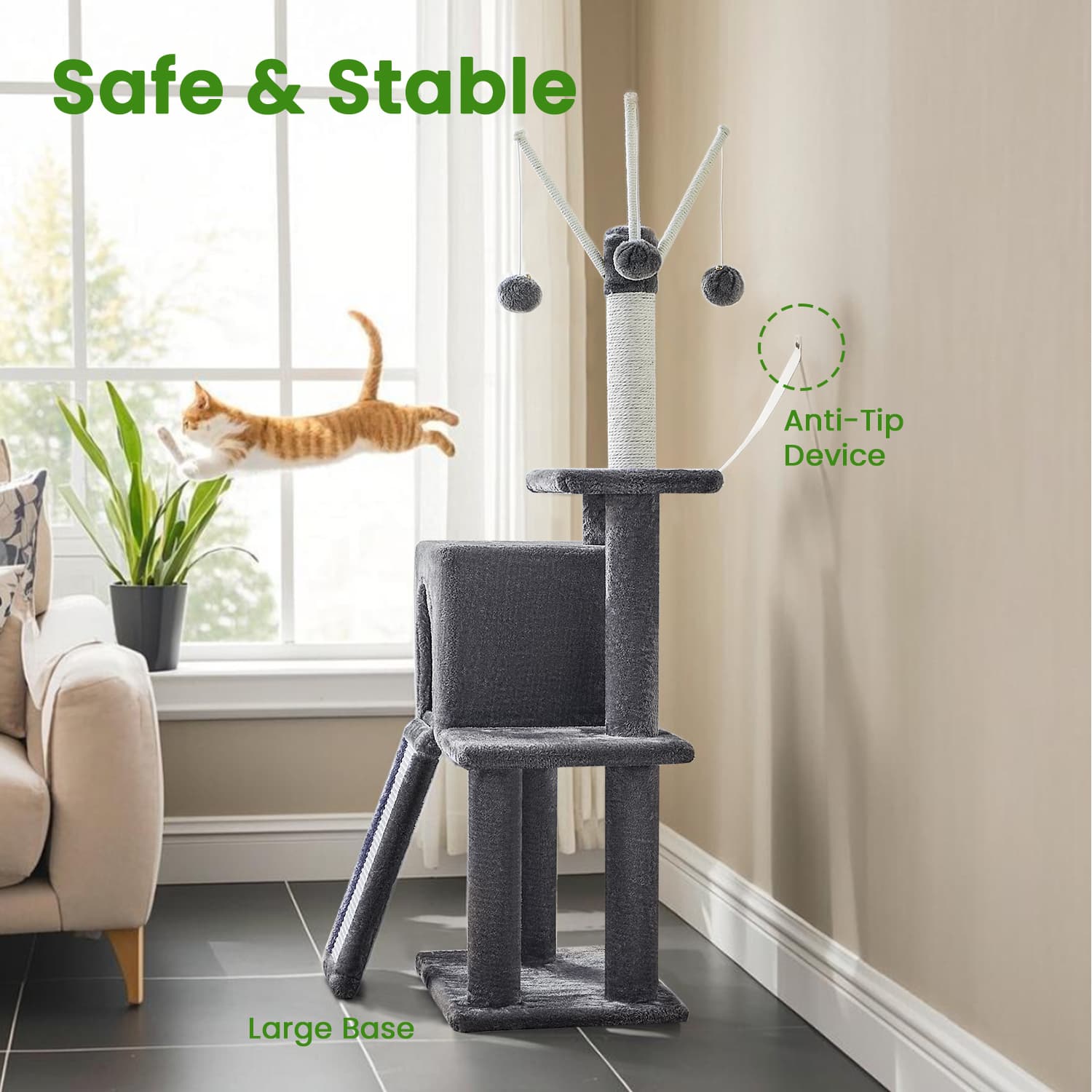 Cat Tree – Engineered Wood – Light Grey – Ideal for Indoor Cats and Kittens