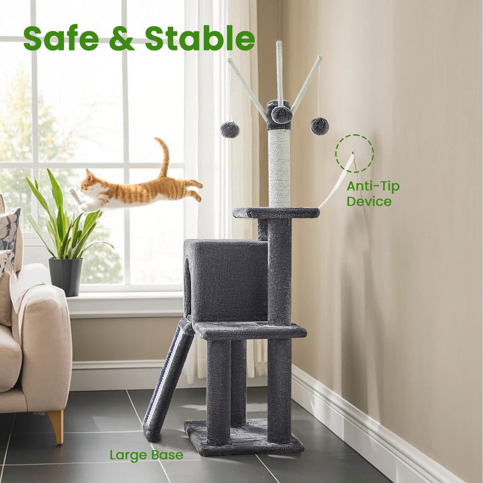 Cat Tree – Engineered Wood – Light Grey – Ideal for Indoor Cats and Kittens
