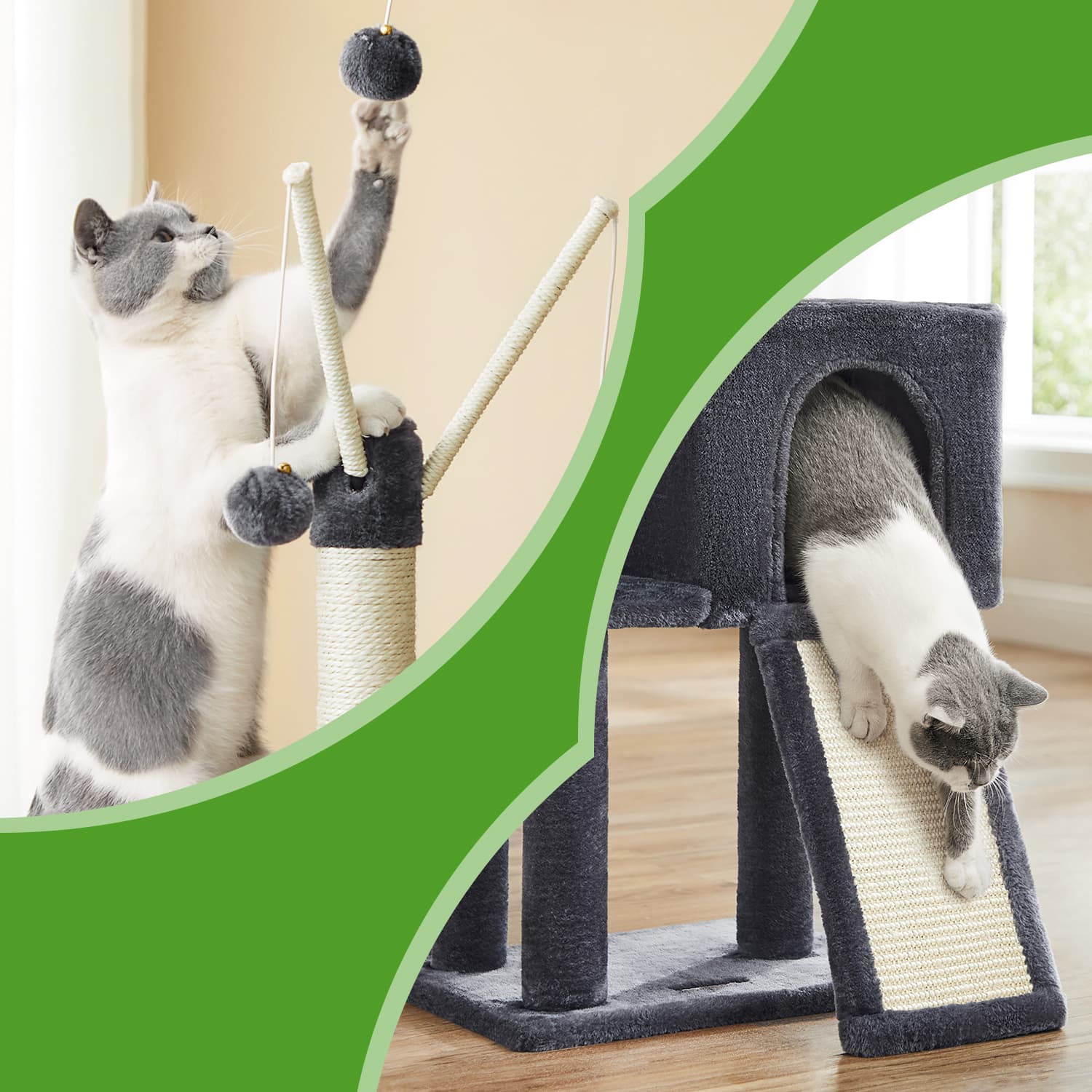 Cat Tree – Engineered Wood – Light Grey – Ideal for Indoor Cats and Kittens
