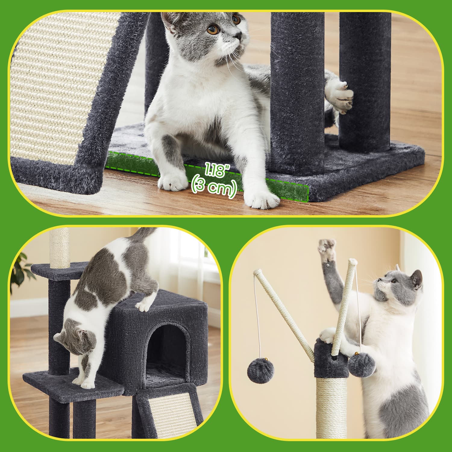 Cat Tree – Engineered Wood – Light Grey – Ideal for Indoor Cats and Kittens