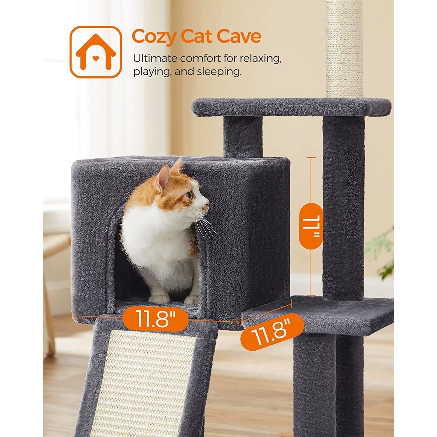 Cat Tree – Engineered Wood – Light Grey – Multi-Level with Scratching Post