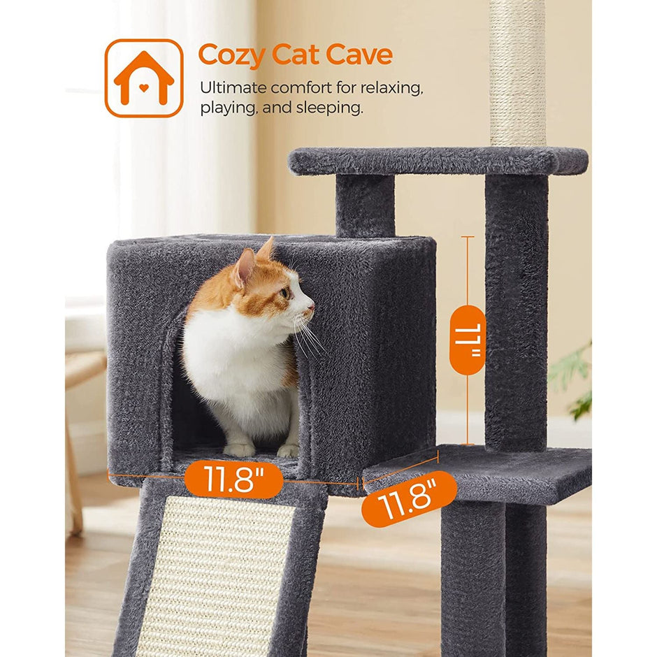 Cat Tree – Engineered Wood – Light Grey – Multi-Level with Scratching Post