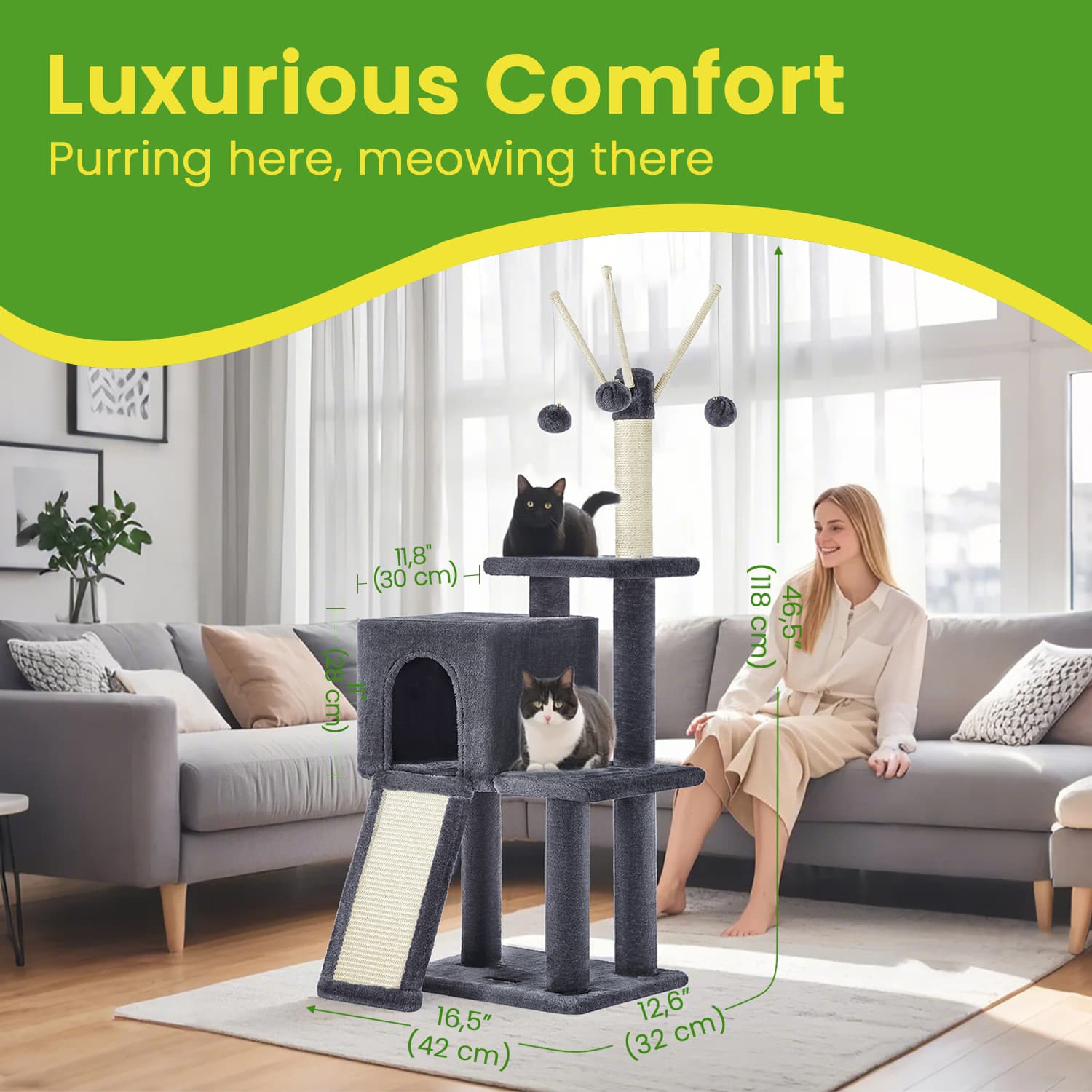 Cat Tree – Engineered Wood – Light Grey – Ideal for Indoor Cats and Kittens