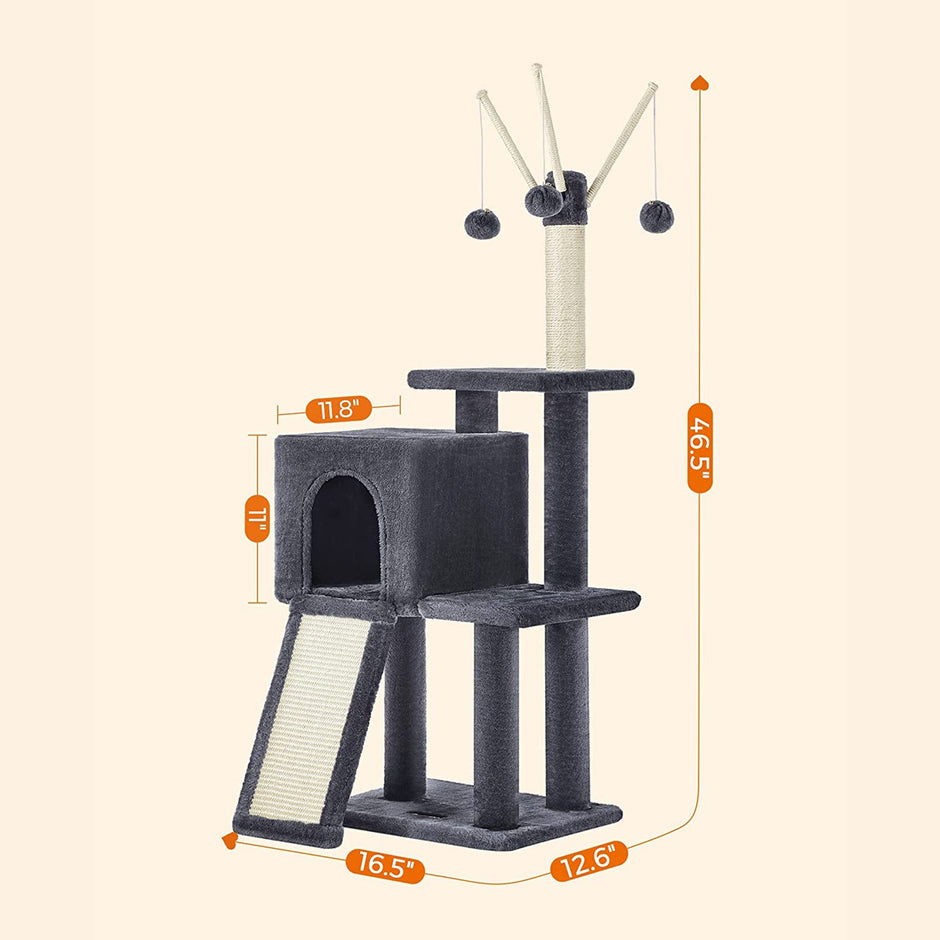 Cat Tree – Engineered Wood – Light Grey – Multi-Level with Scratching Post