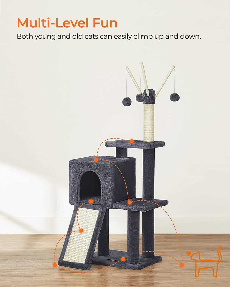 Cat Tree – Engineered Wood – Light Grey – Multi-Level with Scratching Post