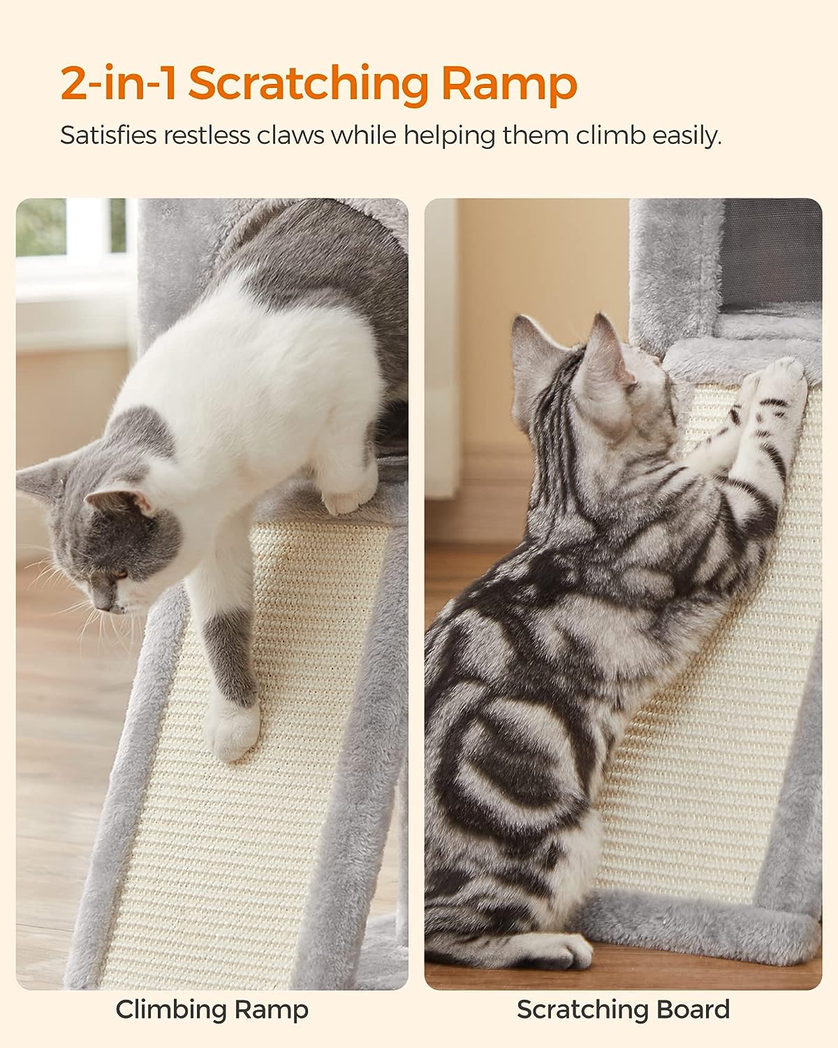 Cat Tree – Engineered Wood – Light Grey – Multi-Level with Scratching Post