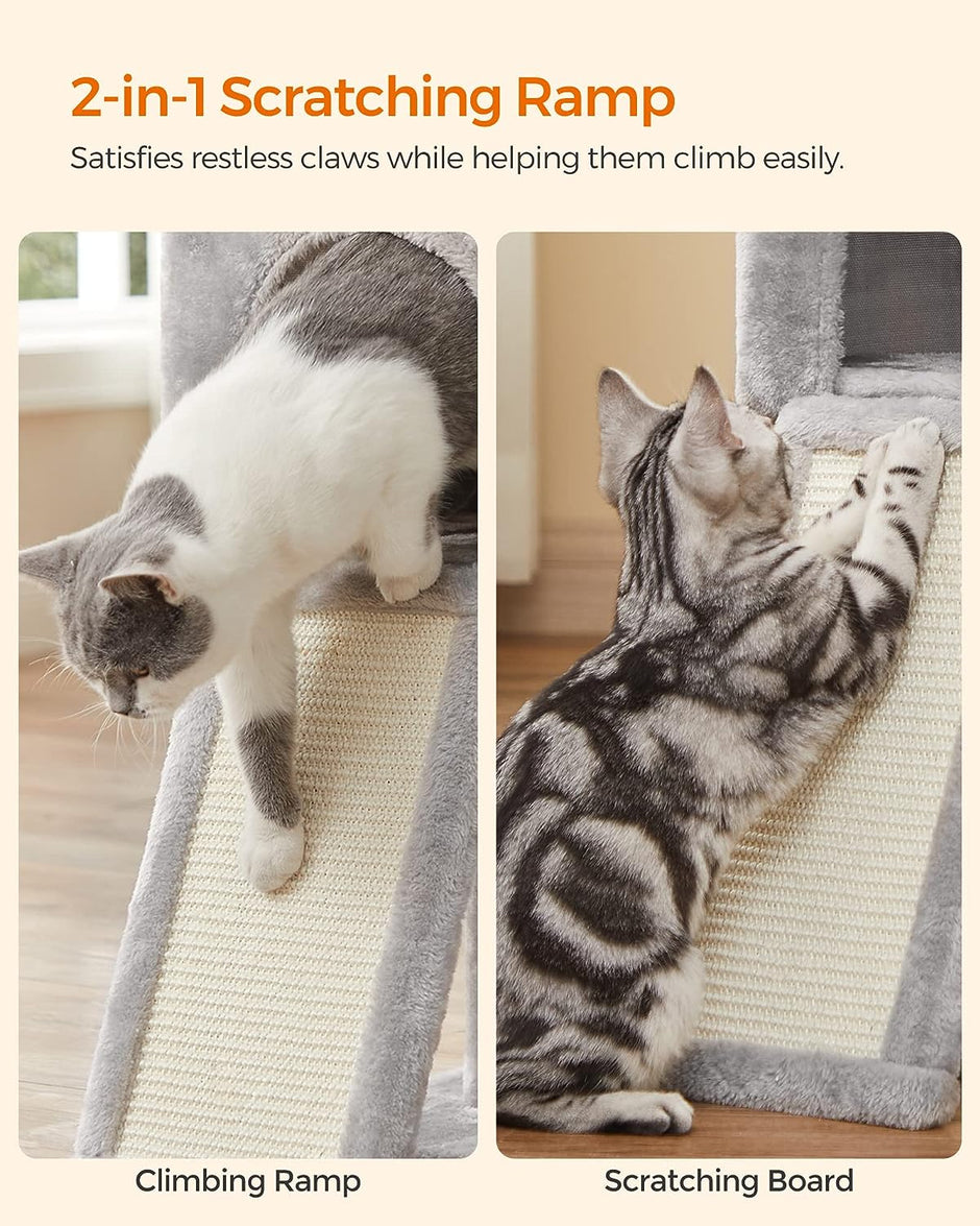 Cat Tree – Engineered Wood – Light Grey – Multi-Level with Scratching Post