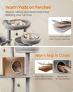 Cat Tower – Plush – Light Grey – Multi-Level with 2 Perches and 3 Caves